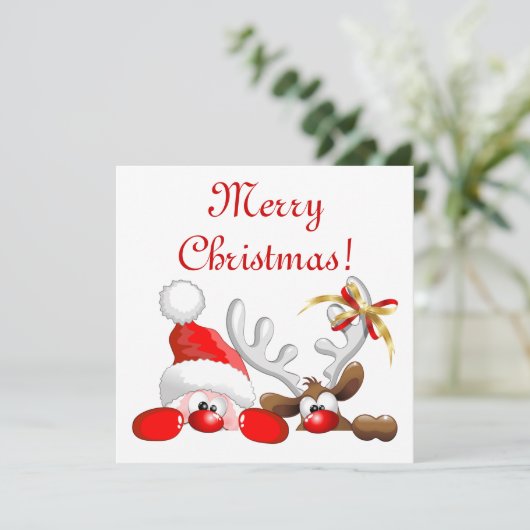 ユール・サンタとトナカイの漫画 カード (スタンド正面)