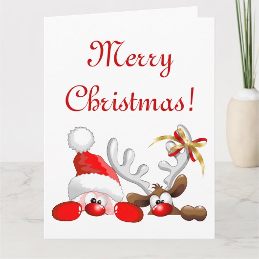 ユール・サンタとトナカイの漫画 カード (正面)