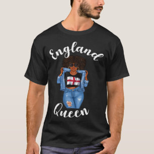 ユーロサッカーイングランドクイーンブラックガールウィメンズスーポ Tシャツ