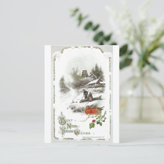 ユーロロビンズとスノーハムレットヴィンテージ新年 シーズンポストカード (スタンド正面)