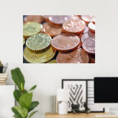 ユーロ硬貨と日差し ポスター (ホームオフィス)