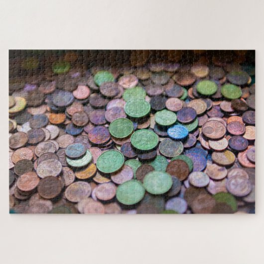 ユーロ硬貨の多い賽銭-難しい ジグソーパズル (横)