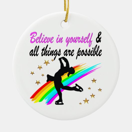 ユー後を追姿スケートで滑るドリームズデザイン セラミックオーナメント (正面)