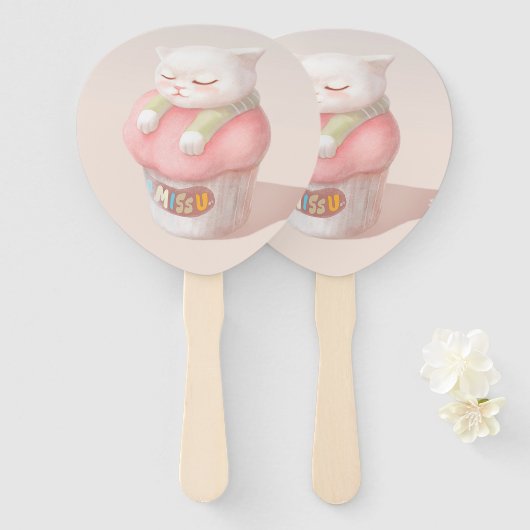 ユー恋しく思カップケーキイラストレーション ハンドファン (正面&裏面)