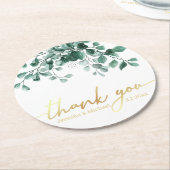ユー感謝していウォーターカラーユーカリプトゥスグリーンリー金ゴールド ラウンドペーパーコースター (アングル)
