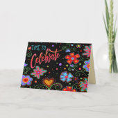ユー祝ブラックフローラトレンディー誕生日 カード (正面)