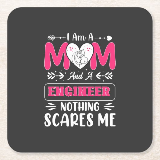 ユ面白いエンジニアママ、エンジニアママ スクエアペーパーコースター (正面)