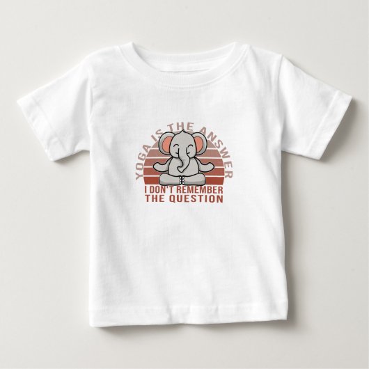 ヨガおもしろいをしている可愛い象。ヨガおもしろいデザイン ベビーTシャツ (正面)