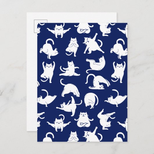 ヨガおもしろいスポーツの青い猫 案内ポストカード (正面/裏面)