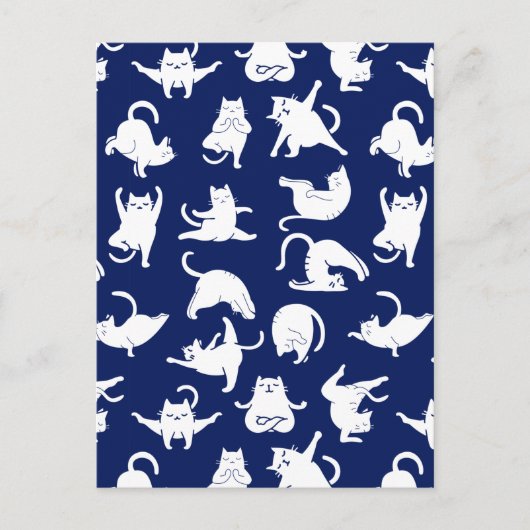 ヨガおもしろいスポーツの青い猫 案内ポストカード (正面)
