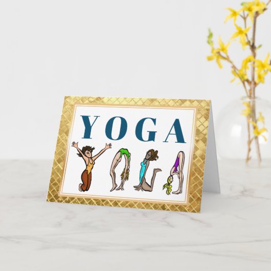 ヨガおもしろいデイグリーティングカード カード (黄色い花)