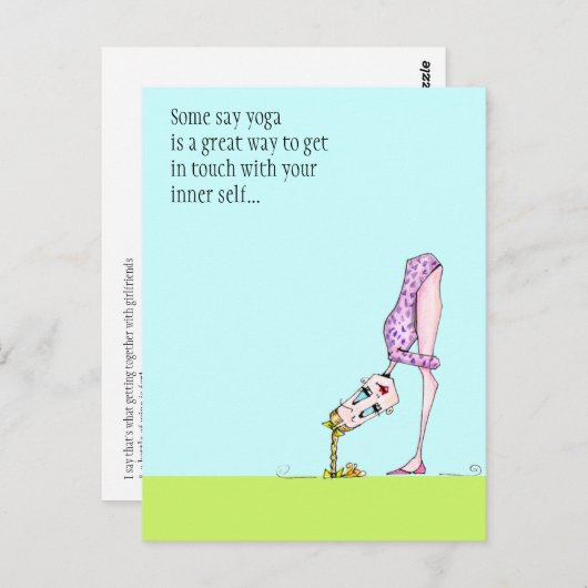ヨガおもしろいユーモアポーズハガキ – 戻って見て! ポストカード (正面/裏面)