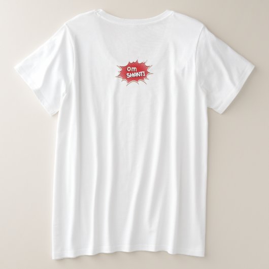 ヨガおもしろい漫画アポップ・アートのート – "ナマステ既" プラスサイズTシャツ (デザイン裏面)