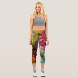 ヨガかわいらしパンツ、モダンフローラ・アート カプリレギンス