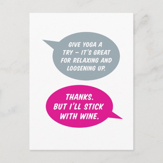 ヨガかワインか？もっとリラックスだ。おもしろい ポストカード (正面)
