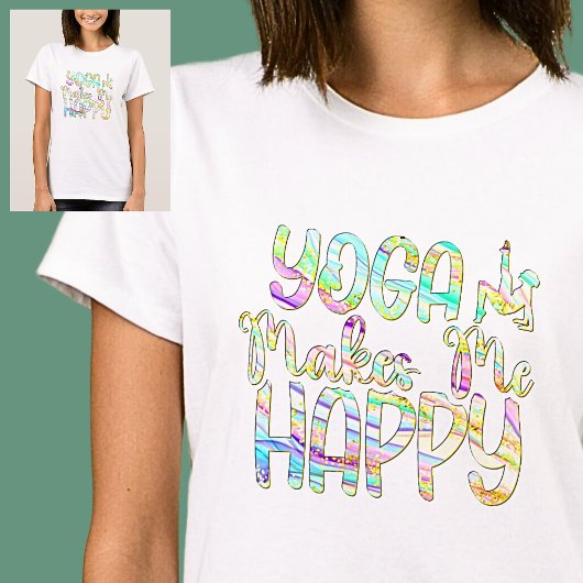 ヨガが幸せなパステルを白に染める Tシャツ