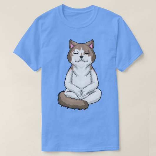 ヨガで足を組んだ猫 Tシャツ (デザイン正面)