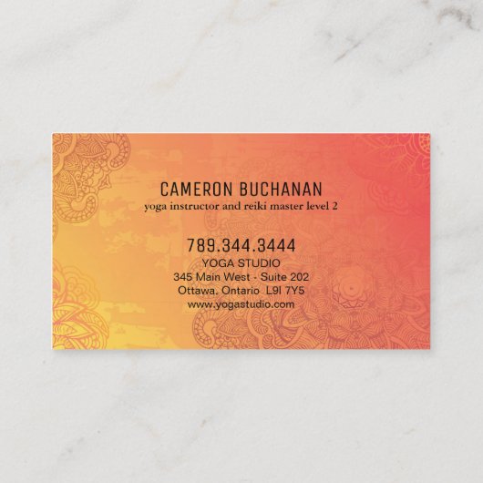 ヨガのインストラクターおよび霊気のマスターの名刺 名刺 (裏面)