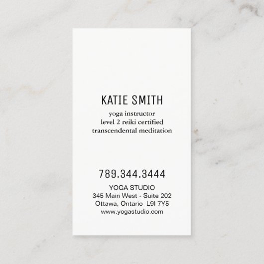 ヨガのインストラクターおよび霊気のマスターの名刺 名刺 (裏面)