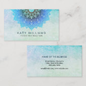 ヨガのインストラクターのはすの花の水彩画のティール（緑がかった色） 名刺 (正面/裏面)
