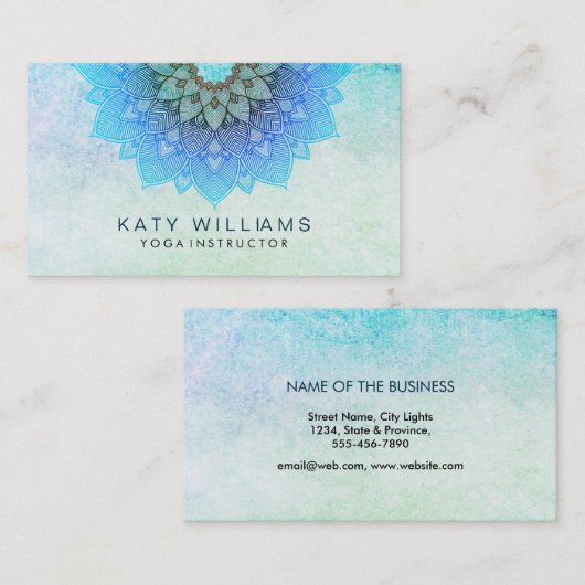 ヨガのインストラクターのはすの花の水彩画のティール（緑がかった色） 名刺 (正面/裏面)