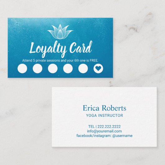 ヨガのインストラクターのはすロゴの水の青いロイヤリティの穿孔器 ロイヤリティカード (正面/裏面)