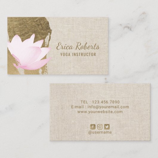 ヨガのインストラクターのはす金ゴールドの打撃のエレガントな麻布 名刺 (正面/裏面)