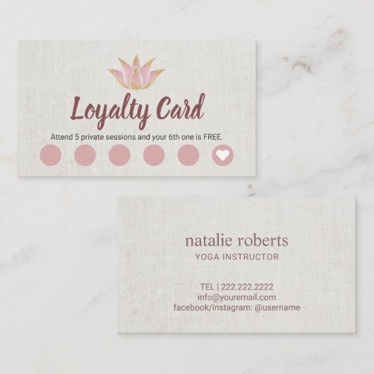 ヨガのインストラクターのばら色の金ゴールドのはすの花のロイヤリティ ロイヤリティカード (正面/裏面)