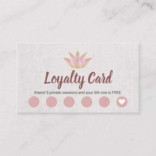 ヨガのインストラクターのばら色の金ゴールドのはすの花のロイヤリティ ロイヤリティカード (正面)