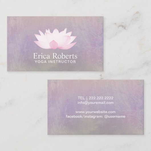ヨガのインストラクターのエレガントなはす水彩画 名刺 (正面/裏面)