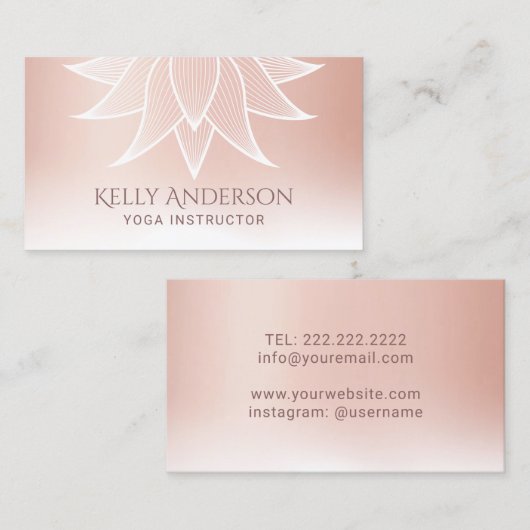 ヨガのインストラクターのエレガントなばら色の金ゴールドのはす花柄 名刺 (正面/裏面)