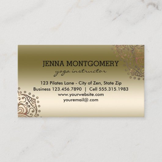ヨガのインストラクターのシックな金ゴールド| Bohoの曼荼羅パターン 名刺 (正面)