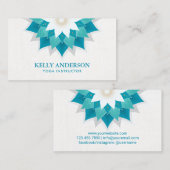 ヨガのインストラクターのティール（緑がかった色）のはす花柄 名刺 (正面/裏面)