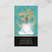 ヨガのインストラクターのナマステのターコイズ及び金ゴールド 名刺 (裏面)