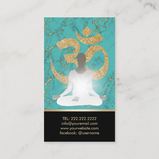ヨガのインストラクターのナマステのターコイズ及び金ゴールド 名刺 (裏面)
