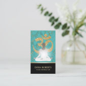 ヨガのインストラクターのナマステのターコイズ及び金ゴールド 名刺 (スタンド正面)