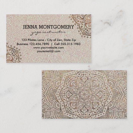ヨガのインストラクターのフェイクなグリッター| Bohoの金ゴールドの曼荼羅 名刺 (正面/裏面)