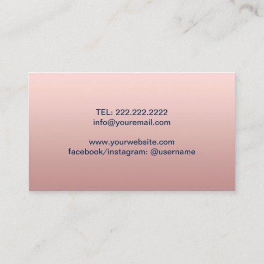 ヨガのインストラクターのヴィンテージの木のばら色の金ゴールドの濃紺 名刺 (裏面)