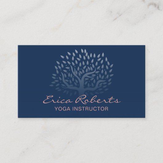ヨガのインストラクターのヴィンテージの木のばら色の金ゴールドの濃紺 名刺 (正面)