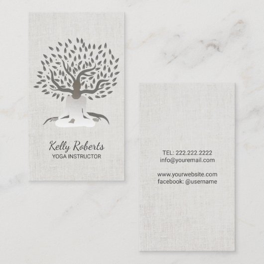ヨガのインストラクターのヴィンテージの木の上品な麻布 名刺 (正面/裏面)