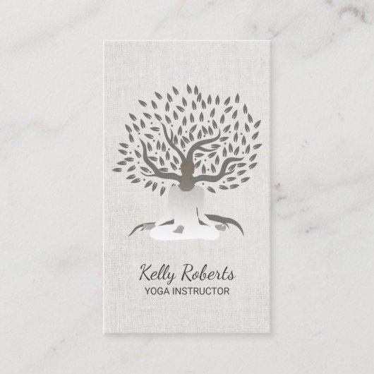ヨガのインストラクターのヴィンテージの木の上品な麻布 名刺 (正面)