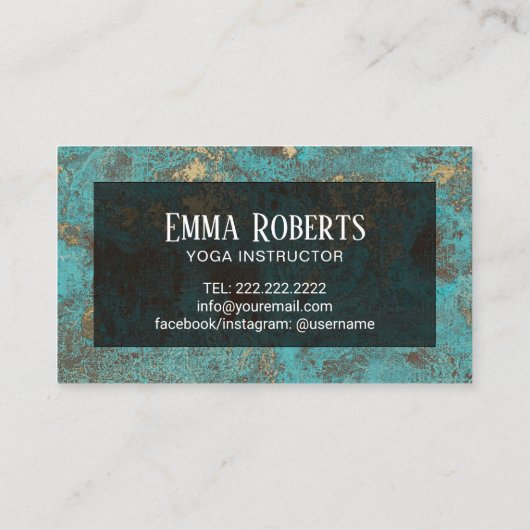 ヨガのインストラクターのヴィンテージの金ゴールドOmの記号のターコイズ 名刺 (裏面)