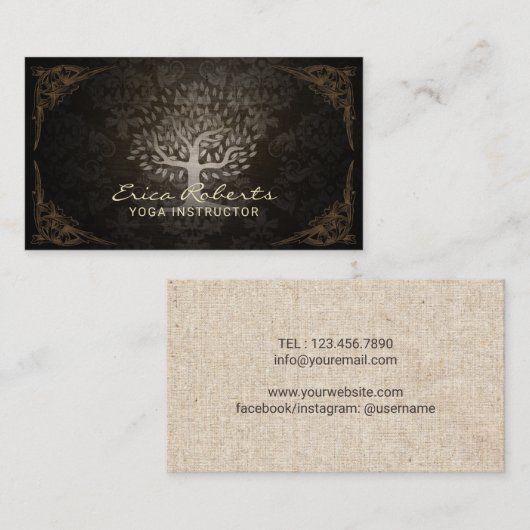 ヨガのインストラクターの健康生命木のヴィンテージのダマスク織 名刺