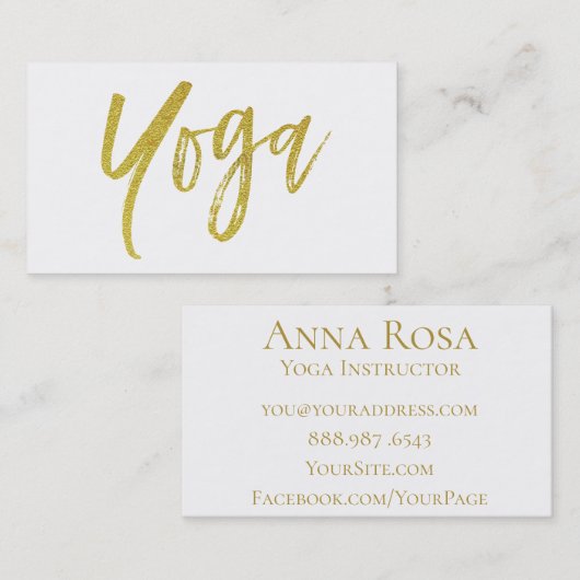 **ヨガのインストラクターの先生の金ゴールドの白のモダン 名刺 (正面/裏面)
