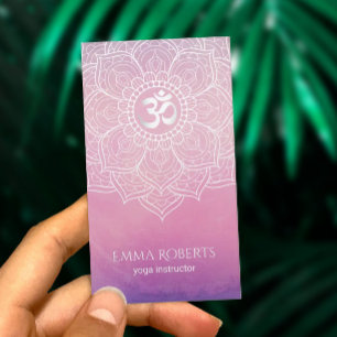 ヨガのインストラクターの水彩画のはす曼荼羅のナマステ 名刺