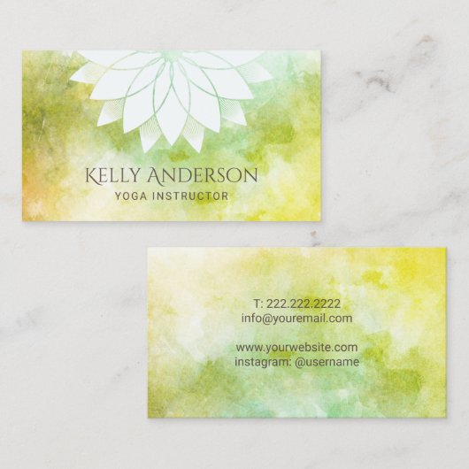 ヨガのインストラクターの水彩画のはす花柄の曼荼羅 名刺 (正面/裏面)