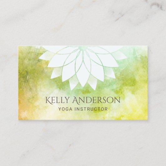 ヨガのインストラクターの水彩画のはす花柄の曼荼羅 名刺 (正面)