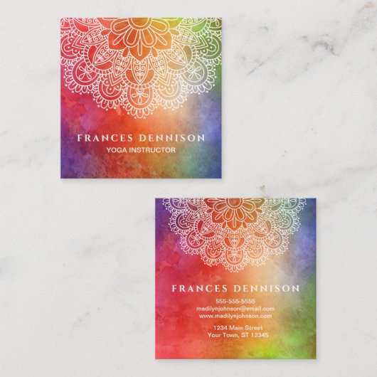 ヨガのインストラクターの水彩画の曼荼羅 スクエア名刺 (正面/裏面)