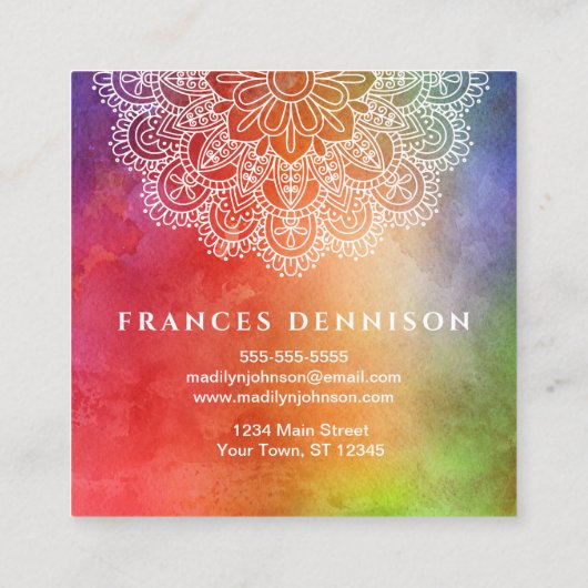 ヨガのインストラクターの水彩画の曼荼羅 スクエア名刺 (裏面)