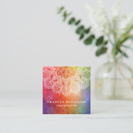 ヨガのインストラクターの水彩画の曼荼羅 スクエア名刺 (スタンド正面)